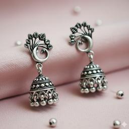 Handcrafted Oxidised Silver Dome Jhumka Earrings thumbnail 1