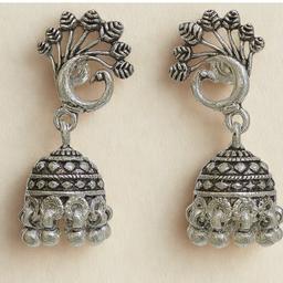Handcrafted Oxidised Silver Dome Jhumka Earrings thumbnail 2