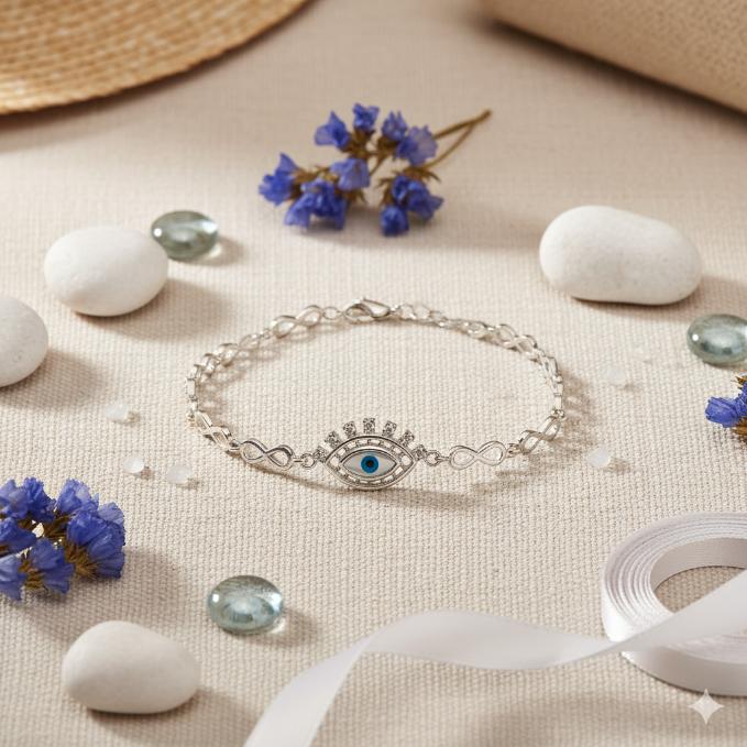 Elegant Silver Evil Eye Infinity Bracelet — 925 silver, image 1