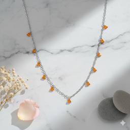 925 Silver Necklace With Orange Triangle Drops thumbnail 1