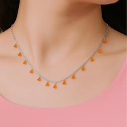 925 Silver Necklace With Orange Triangle Drops thumbnail 2
