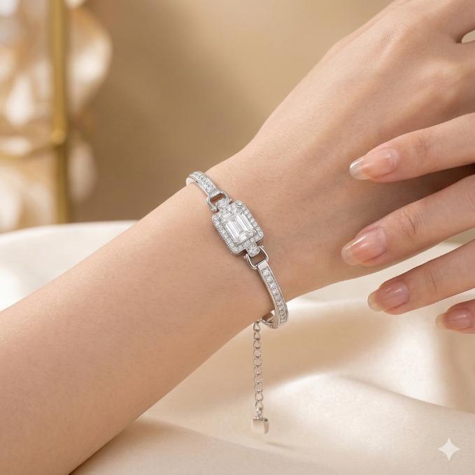 925 Sterling Silver Rectangle-cut Statement Bracelet — 925 silver, image 1