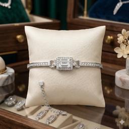 925 Sterling Silver Rectangle-cut Statement Bracelet thumbnail 2