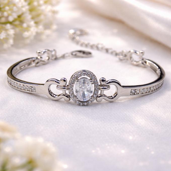 925 Sterling Silver Oval-cut Statement Bracelet — 925 silver, image 1