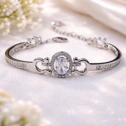 925 Sterling Silver Oval-cut Statement Bracelet thumbnail 1