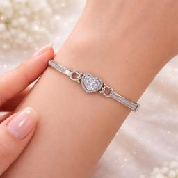 Elegant Heart Cut Crystal Silver Bracelet thumbnail 2