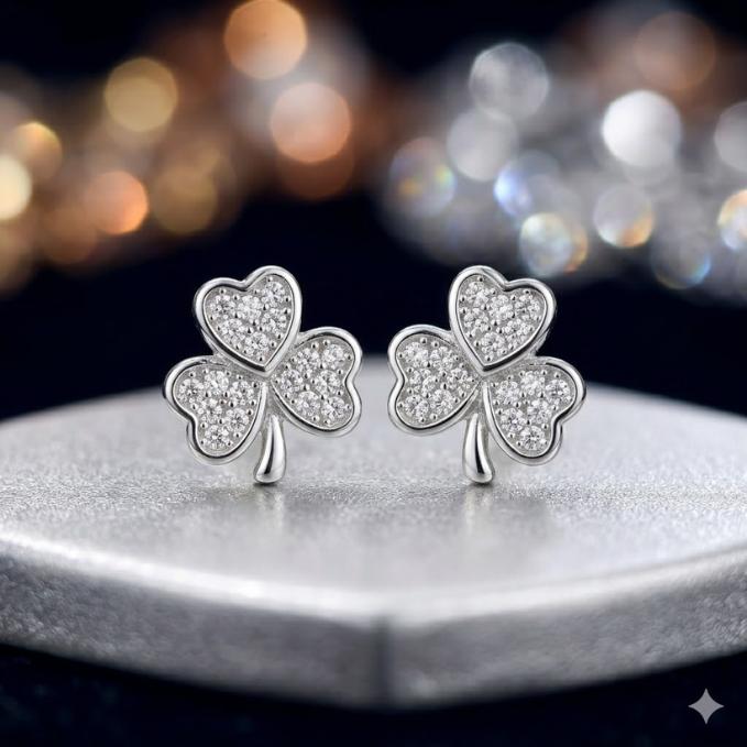 Lucky Charm Crystal Clover Earrings 🍀 — 925 silver, image 1