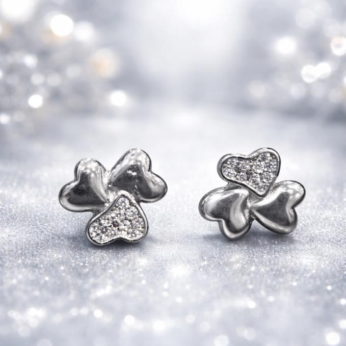 Dual Finish Clover Stud Earrings ✨ — 925 silver, image 1