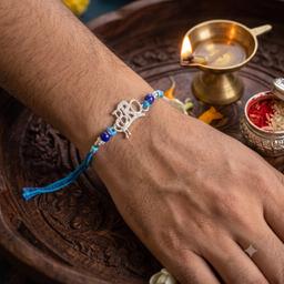 Bro Pure 925 Sterling Silver Rakhi On Blue Silk Thread thumbnail 2