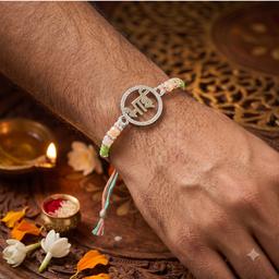 भाई Pure 925 Sterling Silver Rakhi With Light Green Thread thumbnail 1