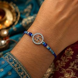 Auspicious Swastik Pure 925 Sterling Silver Rakhi thumbnail 1
