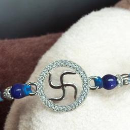 Auspicious Swastik Pure 925 Sterling Silver Rakhi thumbnail 3